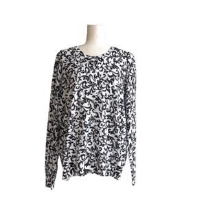 Karen Scott Cardigan Sweater Woman White Blue Jacquard Scroll Print Size 0X NEW